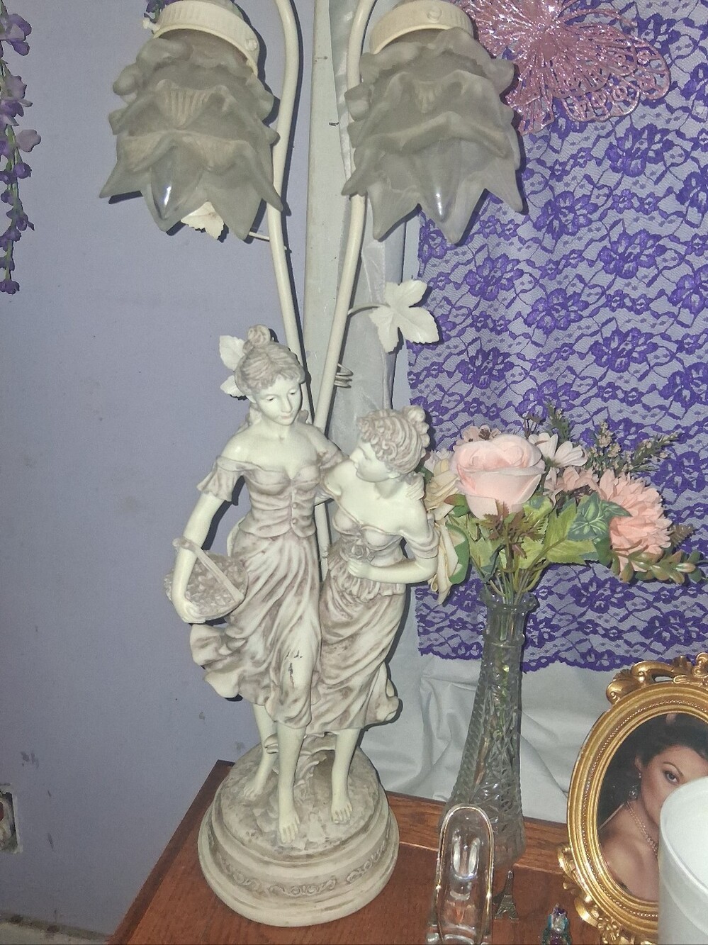 Beautiful Maidens Faux Marble Lamp